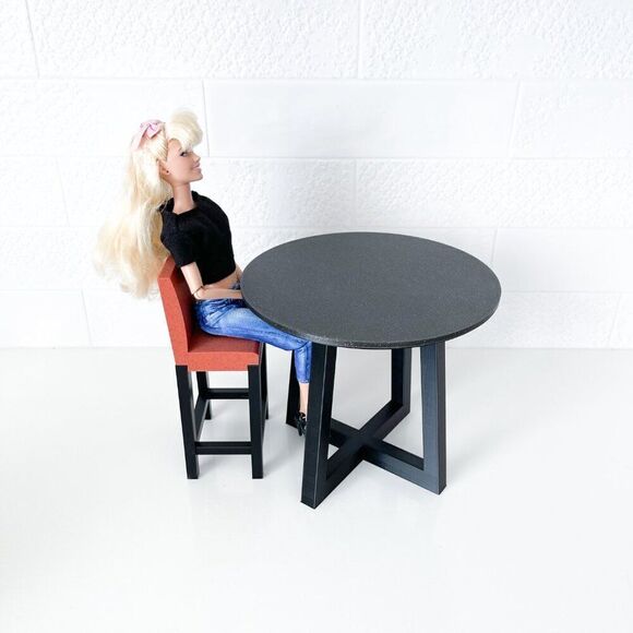 Miniature Barbie Bistro Black Table 4 Chairs 3D Printed Dollhouse Furniture - Picture 2 of 5